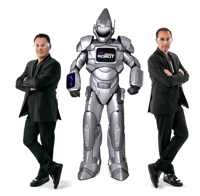 My digital robot, animation digitale et numérique réalisée par 2 magiciens professionnels, spécialisés dans la magie numérique sur IPAD.